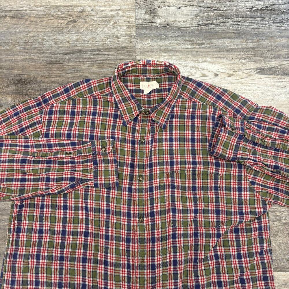 Vintage 90s J Crew Red Mens L Tartan Plaid Button Up Shirt‎ Oarsmen Flannel